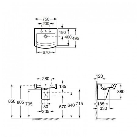 Раковина подвесная 75см Roca Hall 32762G000 белый