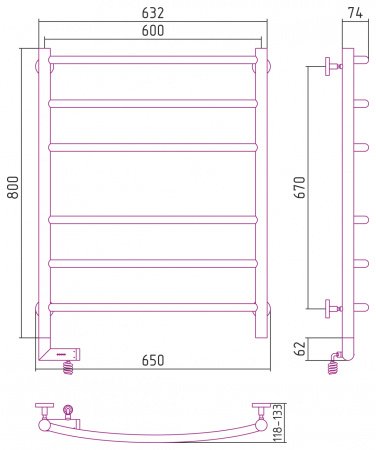 Полотенцесушитель электрический Сунержа Галант 2.0 80х60 черный матовый, подключение правое