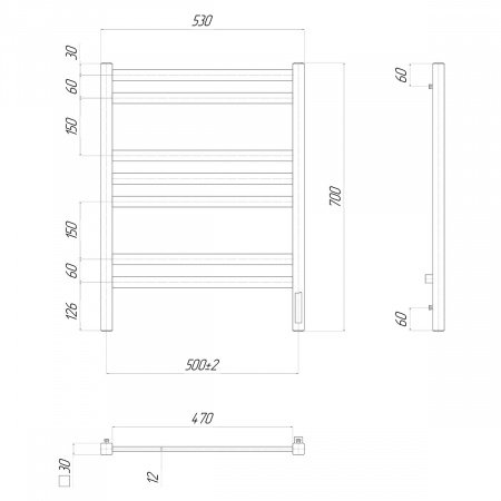 Полотенцесушитель электрический Lemark Melange LM49707Z П7 500x700, диммер справа, хром