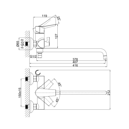 Смеситель для ванны DQ Rhein DA1263341, хром