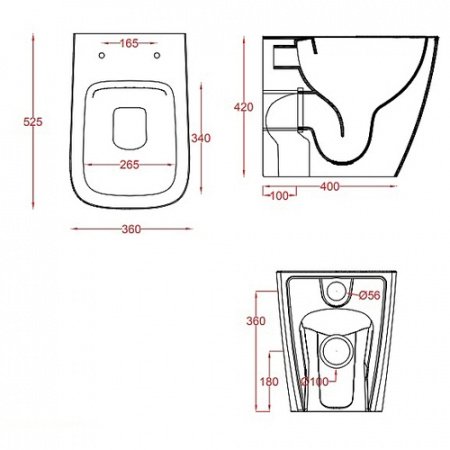 Унитаз приставной (бачок в стене) ArtCeram A16 ASV004 17;00 черный матовый, без сиденья