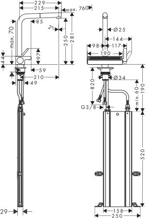 Смеситель для кухни Hansgrohe Aquno Select M81 73830800 нержавеющая сталь