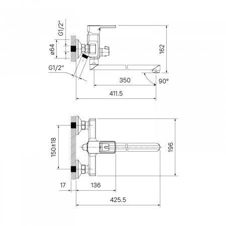 Смеситель для ванны с душем IDDIS Bild BILSB00i10WA хром глянцевый