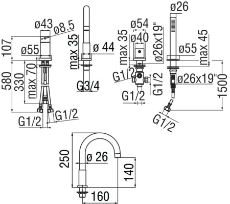 Смеситель для ванны с душем Nobili Live WEBK110/9TBM черный матовый