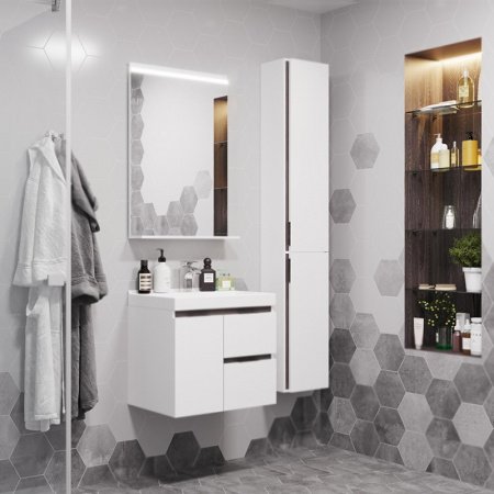 Шкаф пенал Акватон Рене 31 подвесной 1A222003NRC80 Белый Грецкий орех