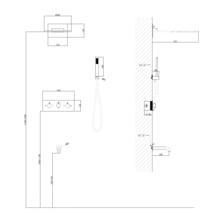 Душевая система ABBER Wasser Kreis AF8150 скрытого монтажа с изливом, термостат, хром