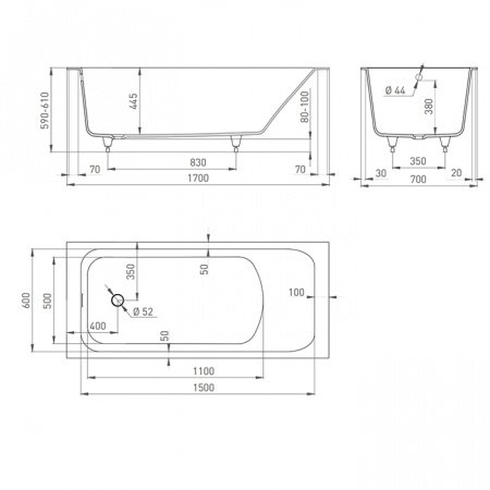 Ванна из искусственного камня Salini Orlando 170х70х60 белый матовый
