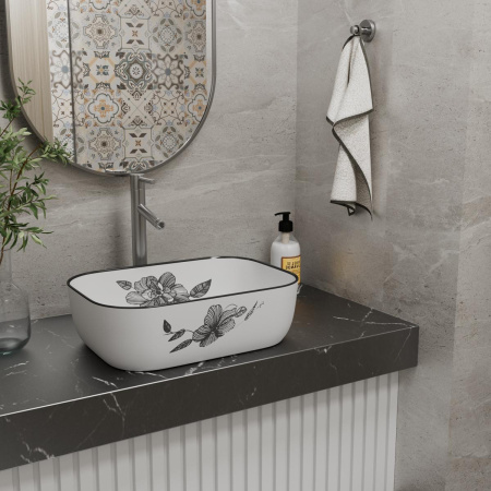 Раковина накладная 46см Point Венера PN43073WB белый с рисунком