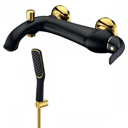 Смеситель для ванны с душем Lemark Swan LM5402BG черный/золото
