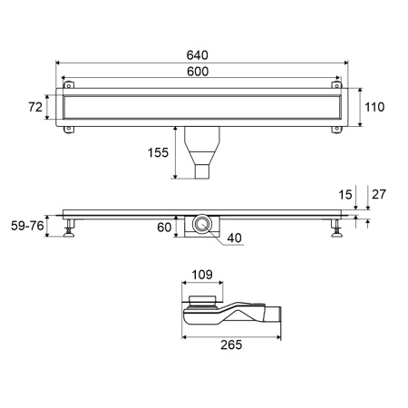 Душевой лоток EXCELLENT Stilio 60 см. решетка декоративная (хром)