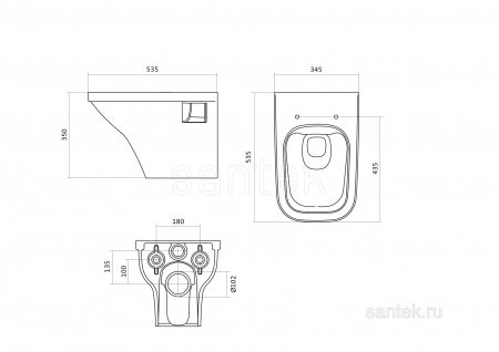 ПЭК Santek Лайн Пэк 1WH501729 подвесная чаша rimless + инсталляция + сиденье Slim, SoftClose + панель хром