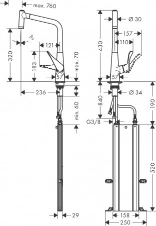 Смеситель для кухни Hansgrohe Metris M71 73801800 нержавеющая сталь