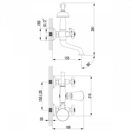 Смеситель для ванны с душем Lemark Vintage LM2812B бронза