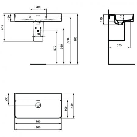 Раковина 80 см Ideal Standard STRADA II T363901