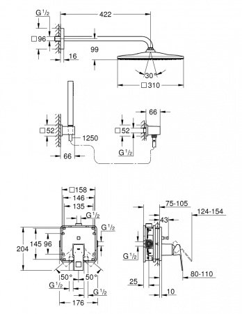 Встраиваемая душевая система Grohe Eurocube 25238000 хром