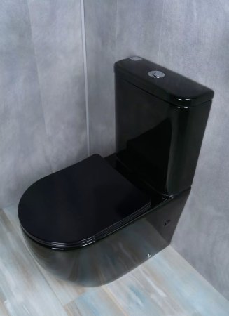 Унитаз напольный безободковый GID Tr2177BL с сиденьем микролифт, черный глянцевый