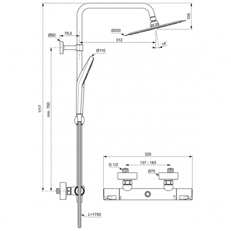 Душевая стойка Ideal Standard  CERATHERM T50 A7565AA хром