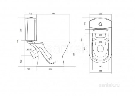 Унитаз-компакт Santek Алькор с диагональным выпуском, антивсплеск 1WH302140