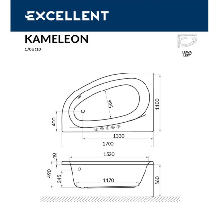 Ванна акриловая EXCELLENT Kameleon 170x110 (лев.)
