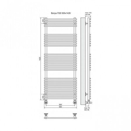 Полотенцесушитель водяной Terminus Ватра П28 500x1426