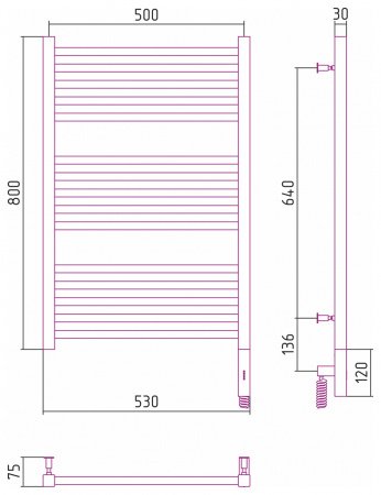 Полотенцесушитель электрический Сунержа Модус 3.0 80х50 белый матовый, правый ТЭН