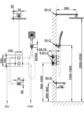 Встраиваемая душевая система с термостатом Vincea Next VSFW-1N3TBG золото матовое