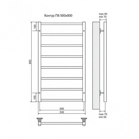 Полотенцесушитель электрический Terminus Контур П8 500x900, ТЭН HT-1 300W, левый/правый