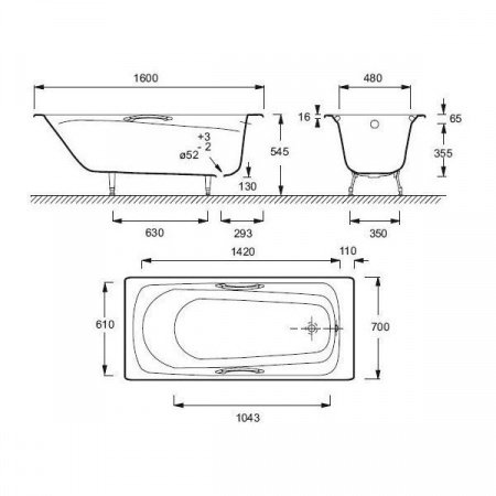 Чугунная ванна Jacob Delafon Melanie 160x70 см