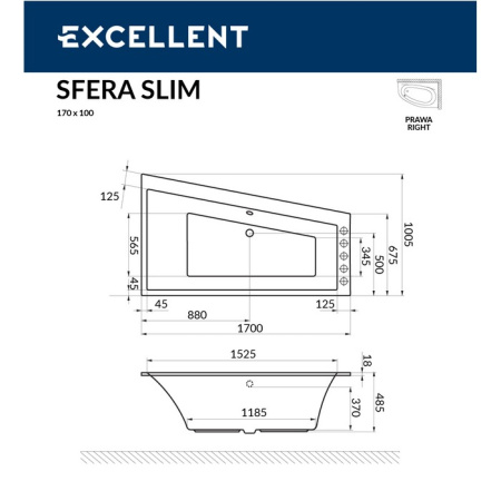 Ванна акриловая EXCELLENT Sfera Slim 170x100 (прав.)