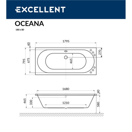 Ванна акриловая EXCELLENT Oceana 180x80