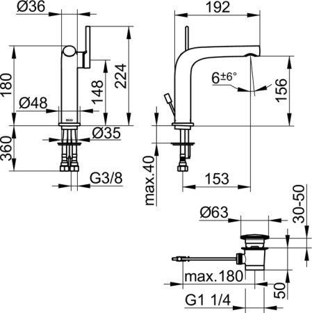 Смеситель для раковины Keuco Edition 400 51502130000 черный матовый