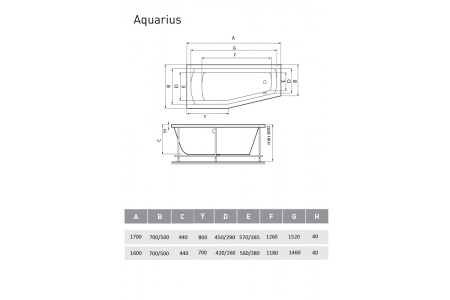 Ванна акриловая левосторонняя Relisan AQUARIUS Гл000013735, 160x70