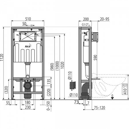 Инсталляция для подвесных унитазов AlcaPlast Sadromodul AM116/1120