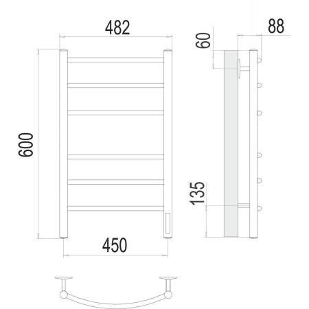 Полотенцесушитель электрический Terminus Классик П6 450х60 КС 903, белый матовый