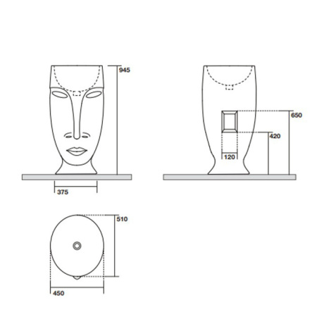 Раковина напольная 45см Kerasan Artwork 474086 белый;серебро