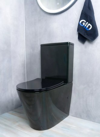 Унитаз напольный безободковый GID Tr2179BL с сиденьем микролифт, черный глянцевый