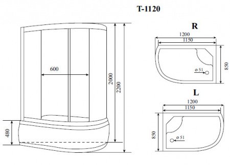 Душевая кабина Timo Standart T-1120 R 120x85x220 профиль хром матовый, стекло прозрачное
