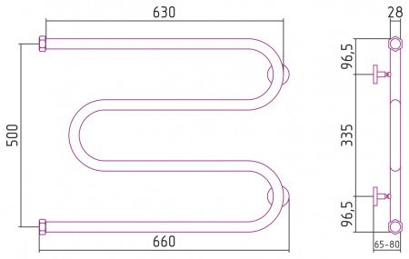 Полотенцесушитель водяной Сунержа М-образный 50х65 черный матовый