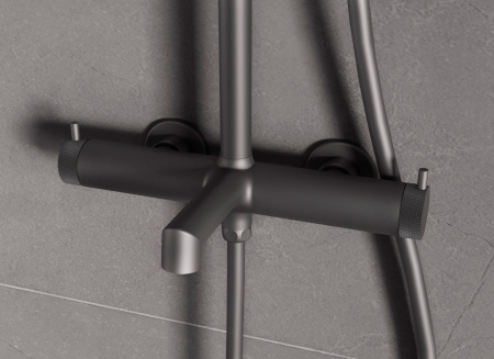 Душевая стойка со смесителем Vincea Rim VSFS-2RM1GM вороненая сталь