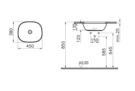 Раковина встраиваемая снизу 45см Vitra Plural 7810B403-1083 белый
