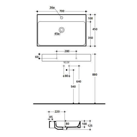 Раковина подвесная / накладная 70см Kerasan Cento 353201*1 белый