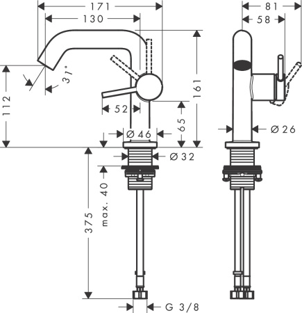 Смеситель для раковины Hansgrohe Tecturis S 73320140 бронза шлифованная