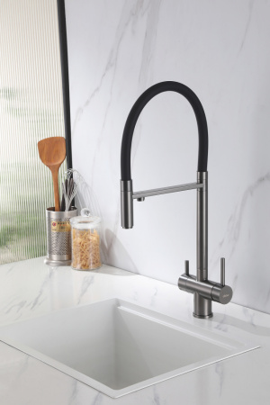 Смеситель ABBER Wasser Kreis AF81141NG для кухни с подключением фильтра и выдвижной лейкой, никель