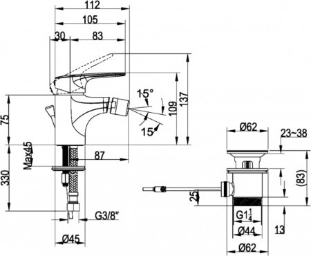 Смеситель для биде Villeroy & Boch O.Novo Start TVB10520111061 хром
