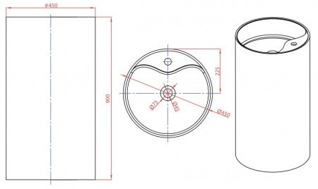 Раковина напольная 45см MonteBianco Pisa Rubinetto 11234 белый матовый
