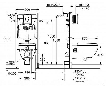 Унитаз с инсталляцией подвесной Grohe Rapid SLSolido 39186000 с горизонтальным выпуском