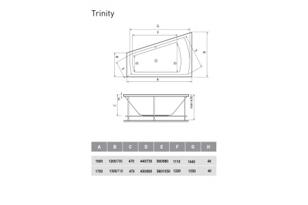Ванна акриловая правосторонняя Vayer Trinity Гл000006819, 170x130