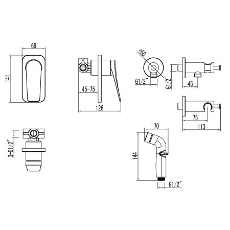 Гигиенический душ со смесителем Lemark Bronx LM3719BL черный матовый