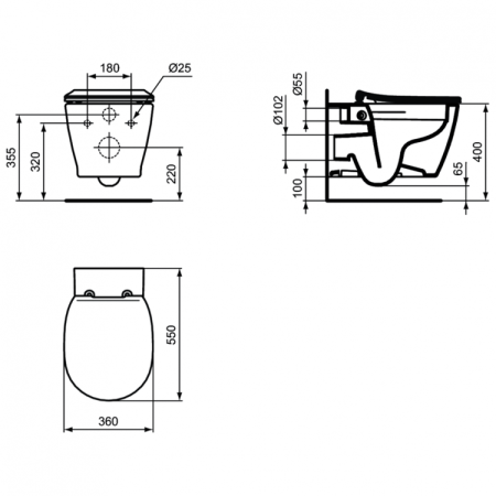 Промо-комплект 3 в 1 Ideal Standard с подвесным унитазом CONNECT Rimless E822301 и инсталляцией PROSYS