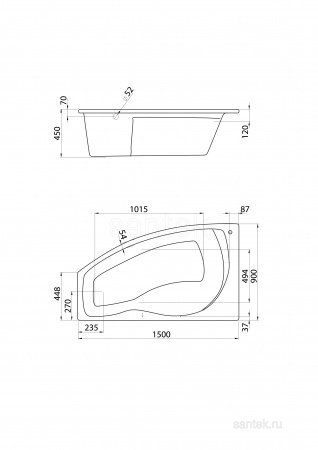 Акриловая ванна Santek Майорка 150х90 L асимметричная белая 1WH111984